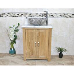 Bathroom Vanity Unit - Solid Oak With White Marble Top & Stone Basin 310Wmsbc - thumbnail 1