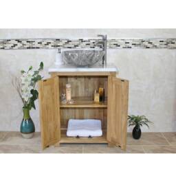 Bathroom Vanity Unit - Solid Oak With White Marble Top & Stone Basin 310Wmsbc - thumbnail 3