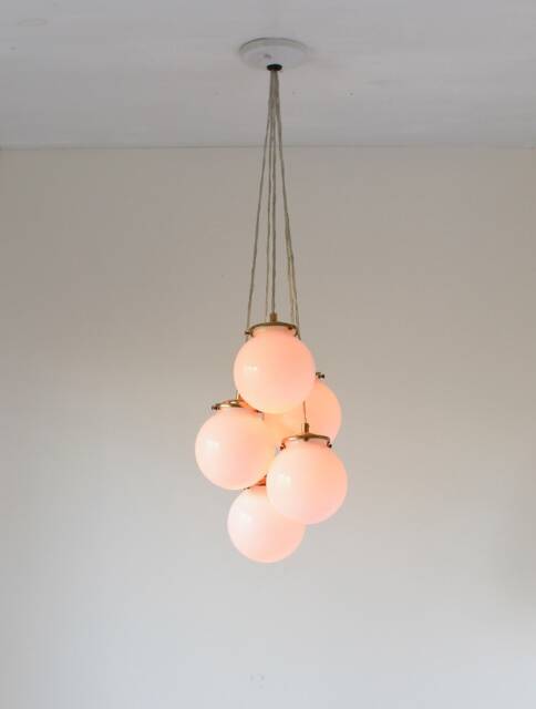 Bubble Chandelier, 5 Clustered White Glass Globe Pendants, Ceiling Mount Fixture, 6