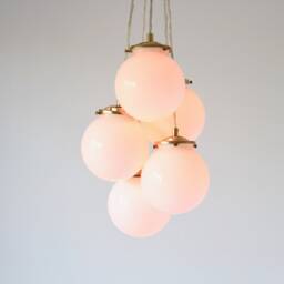 Bubble Chandelier, 5 Clustered White Glass Globe Pendants, Ceiling Mount Fixture, 6 - thumbnail 3