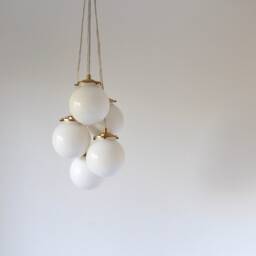 Bubble Chandelier, 5 Clustered White Glass Globe Pendants, Ceiling Mount Fixture, 6 - thumbnail 2