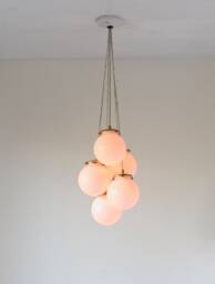 Bubble Chandelier, 5 Clustered White Glass Globe Pendants, Ceiling Mount Fixture, 6 - thumbnail 1