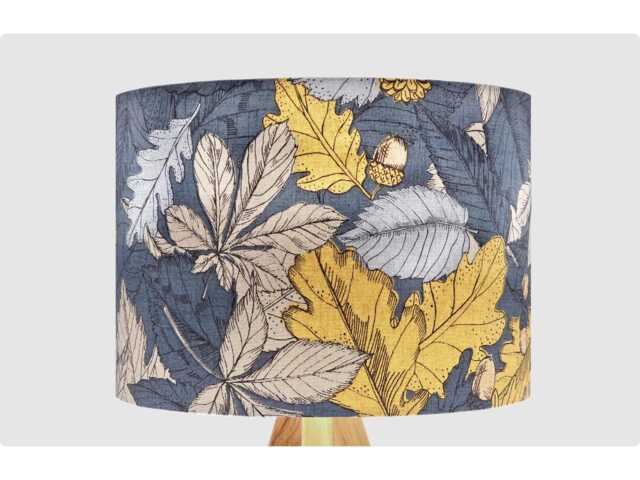 Autumnal Leaf Blue Lampshade Table Floor Lamp/Ceiling Pendant Small Medium Large, 15cm 20cm 25cm 30cm 35cm 40cm UK Fabric Drum Light Shade - image 1