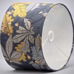 Autumnal Leaf Blue Lampshade Table Floor Lamp/Ceiling Pendant Small Medium Large, 15cm 20cm 25cm 30cm 35cm 40cm UK Fabric Drum Light Shade - thumbnail 3