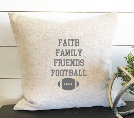 Faith, Family Friends, & Football Pillow Cover, Decor, Faith Fall Gift, 18x18 Pillow