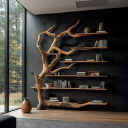 Rustic Wooden Bookcase Handmade Solid Wood Tree Bookshelf Home Decor Unique Gift For Book Lovers - thumbnail 1