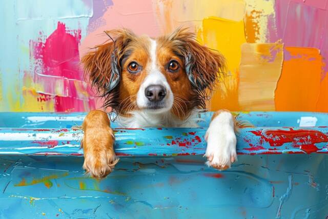 Fun Dog in A Bath Canvas Picture Print Framed Wall Art - image 1