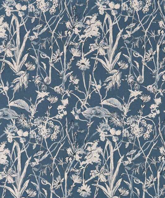 Blue Floral Cafe Curtain Lacefield Garden Party Block Print Valance Cafe Curtain - image 1