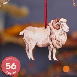 Watercolour Style Wooden Ram Sheep Hanging Decoration - Handcrafted Christmas For Stylish Home D??cor, Unique Gift Idea - thumbnail 1