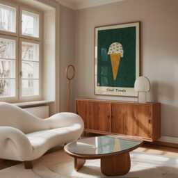 Ice Cream Cone Poster, Retro Minimal Art Print, Vintage Dessert Illustration - thumbnail 2