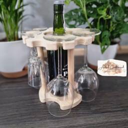 Wine Rack Wood Bottle Holder, Freestanding Organizer Display Stand With Upside Down 6 Glasses Hook For Home Racks, All Occasion - thumbnail 3