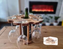 Wine Rack Wood Bottle Holder, Freestanding Organizer Display Stand With Upside Down 6 Glasses Hook For Home Racks, All Occasion