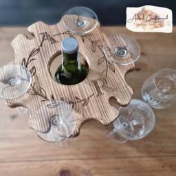 Wine Rack Wood Bottle Holder, Freestanding Organizer Display Stand With Upside Down 6 Glasses Hook For Home Racks, All Occasion - thumbnail 2