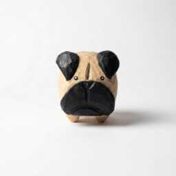 Whimsical Hand Carved Wooden Pug Figurine, Chubby Fawn Statue, Dog Lover Gift, Minimalist Pet Decor, Small Wood Animal Sculpture - thumbnail 2