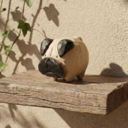 Whimsical Hand Carved Wooden Pug Figurine, Chubby Fawn Statue, Dog Lover Gift, Minimalist Pet Decor, Small Wood Animal Sculpture - thumbnail 4