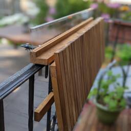 Teak Balcony Bar Table Foldable Railing Bartop, Space Saver - thumbnail 2