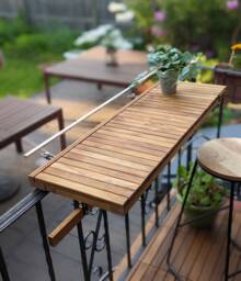 Teak Balcony Bar Table Foldable Railing Bartop, Space Saver - thumbnail 1