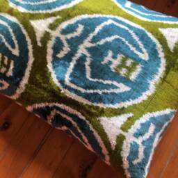 Green Velvet Ikat Pillow Cover Handwoven Silk Accent - thumbnail 2
