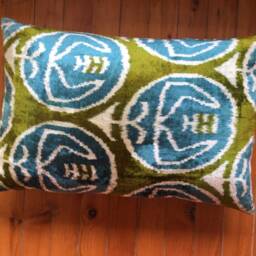 Green Velvet Ikat Pillow Cover Handwoven Silk Accent - thumbnail 3