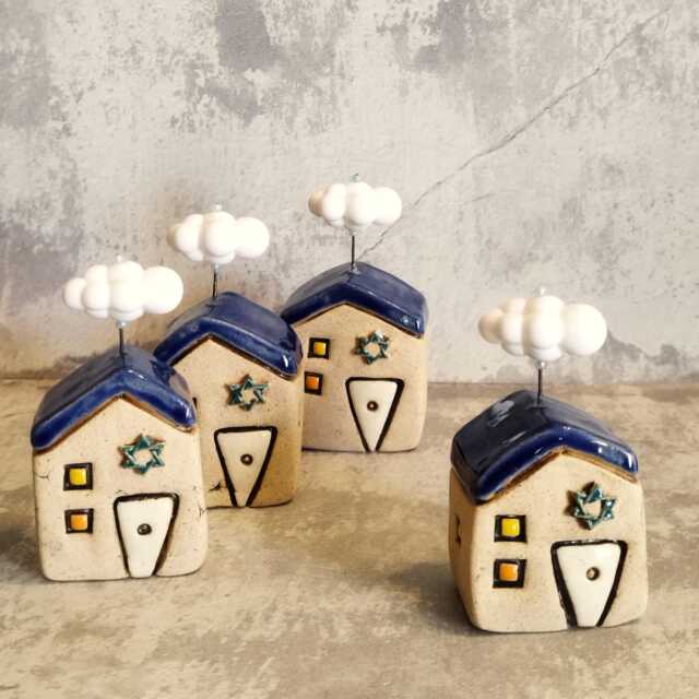 Jewish Gifts , Art Israeli Hanukkah Gift Made in Israel, Ceramic House With Star Of David Pottery - image 1
