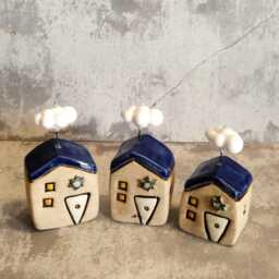 Jewish Gifts , Art Israeli Hanukkah Gift Made in Israel, Ceramic House With Star Of David Pottery - thumbnail 3