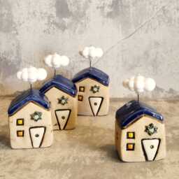 Jewish Gifts , Art Israeli Hanukkah Gift Made in Israel, Ceramic House With Star Of David Pottery - thumbnail 1