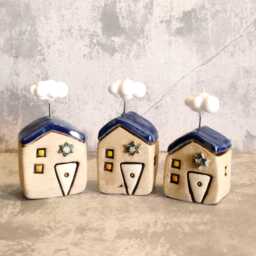 Jewish Gifts , Art Israeli Hanukkah Gift Made in Israel, Ceramic House With Star Of David Pottery - thumbnail 2