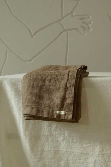 Cacao Waffle Linen Bath Towel/Soft Absorbent Eco-Friendly Luxury Bathroom Natural - image 1