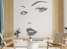 Woman Face Lashes Vinyl Wall Decal Beauty Salon Decor 010Re - thumbnail 1