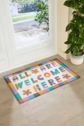 Elizabeth Olwen All Are Welcome Here Indoor Outdoor Doormat - Inclusive Entrance Rug Colourful Home Decor Housewarming Gift 90x60cm