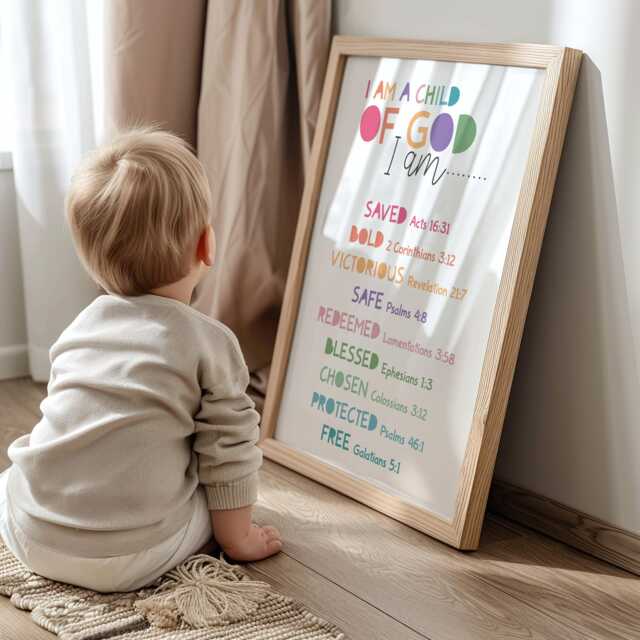 Christian Wall Art, Colourful Rainbow Prints, Girls Nursery Print, Bedroom Decor, Bible Verse Sunday School Decor - image 1