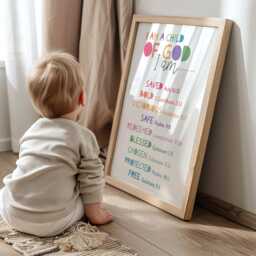 Christian Wall Art, Colourful Rainbow Prints, Girls Nursery Print, Bedroom Decor, Bible Verse Sunday School Decor - thumbnail 1