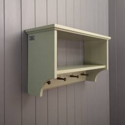Painted Hat & Coat Rack With Shelf. Wall Mounted Solid Wood Display Shelves Wooden Peg Board For Hall Kitchen Bathroom Or Bedroom