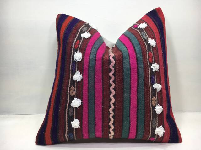 Vintage Kilim Pillow Cover, Handwoven Turkish Cushion, 16x16 - image 1