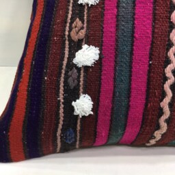 Vintage Kilim Pillow Cover, Handwoven Turkish Cushion, 16x16 - thumbnail 3