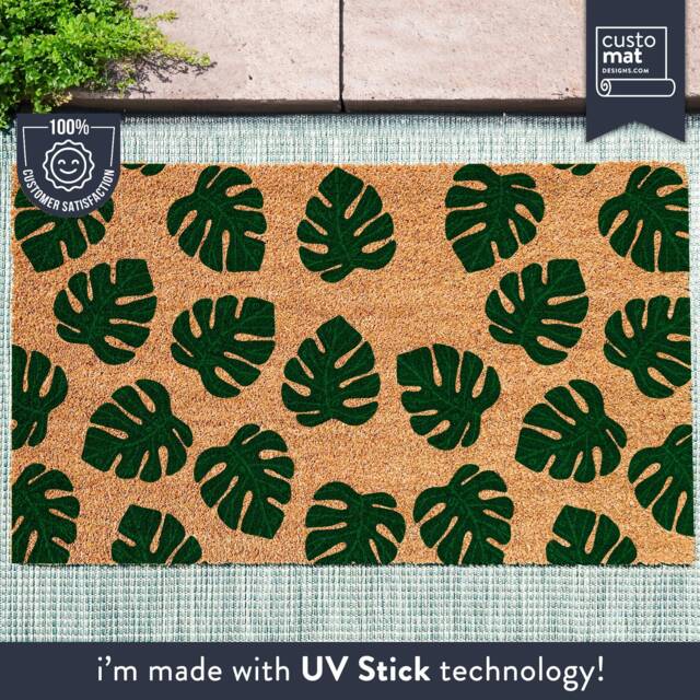 Monstera Leaf Doormat Pattern - Tropical Coir Door Mat Green Print Custom Plant Lover - image 1