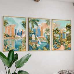 Singapore Poster Set Of 3, Vintage Travel Illustration, Retro Cityscape Skyline Wall Art Prints - thumbnail 3