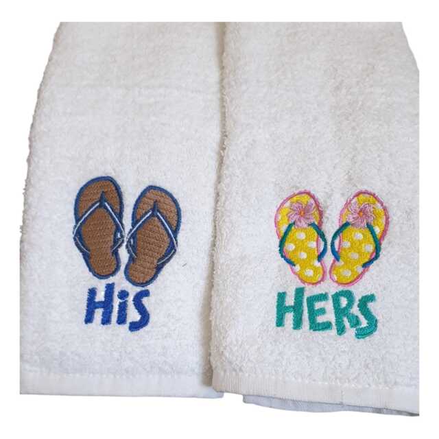 Embroidered His & Hers Flip Flop Hand Towels - image 1