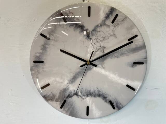 33cm Grey White & Black Abstract Modern Resin Wall Clock, Unusual Decor, Unique Clocks - image 1