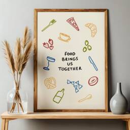 Food Brings Us Together Unframed Print - Art Kitchen Wall Poster Cute Posters Prints Gifts Under 20 - thumbnail 1