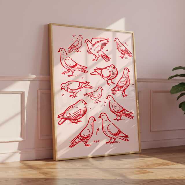Bright Pigeon Print - Big Fat Bird Purse Home Wall Decor Art Birds - image 1