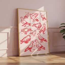 Bright Pigeon Print - Big Fat Bird Purse Home Wall Decor Art Birds - thumbnail 1