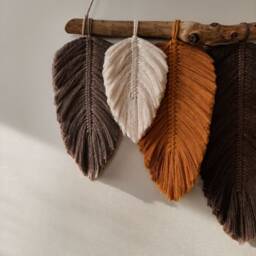 Macrame Feather Wall Hanging, Nursery Decor, Tapestry Art - thumbnail 3