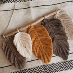 Macrame Feather Wall Hanging, Nursery Decor, Tapestry Art - thumbnail 2
