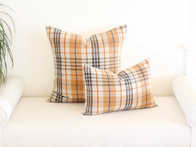 Goldendale Plaid Pillow Cover, Gold & Gray Merino Wool Cover - Ready To Ship - image 1