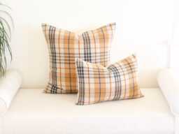 Goldendale Plaid Pillow Cover, Gold & Gray Merino Wool Cover - Ready To Ship