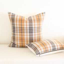Goldendale Plaid Pillow Cover, Gold & Gray Merino Wool Cover - Ready To Ship - thumbnail 3