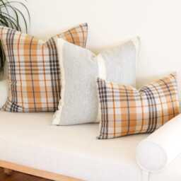 Goldendale Plaid Pillow Cover, Gold & Gray Merino Wool Cover - Ready To Ship - thumbnail 4