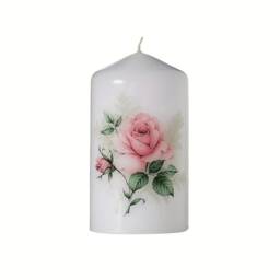 Floral Rose Bouquet Scented Pillar Candle, Eco Vegan Home Decor - thumbnail 1