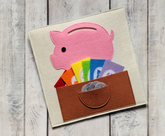 Felt Montessori Toy Toddler Quiet Book Page, Money Box - image 1